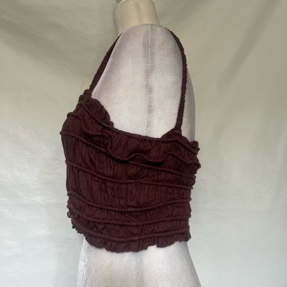 Urban Outfitters Ruch Button Crop Tank Womens Top Sz Med Chocolate Boho Layer - Picture 5 of 12